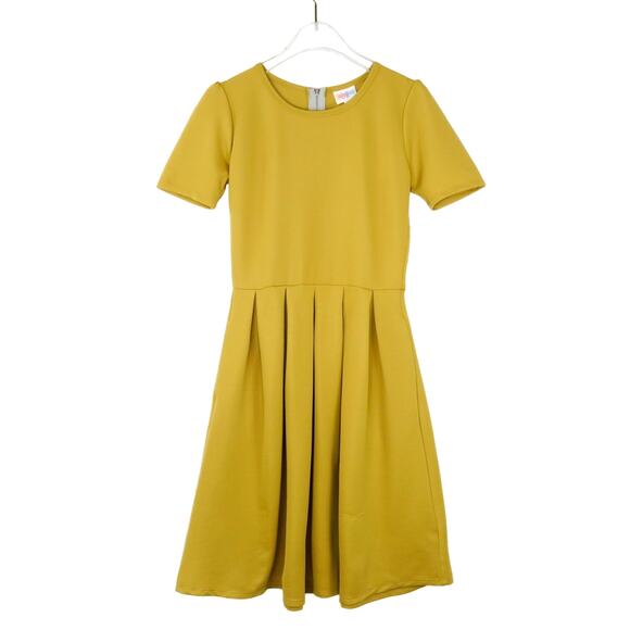 LulaRoe Amelia Dress in Mustard Yellow Short Sleeve Fit & Flare Dress XS NWT - Picture 1 of 6